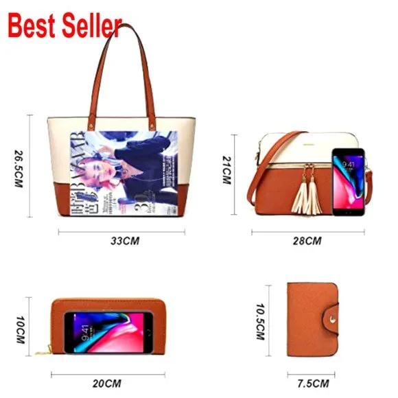 Faux Leather Tote Satchel Purse Set with Crossbody Bag - Picture 5 of 7